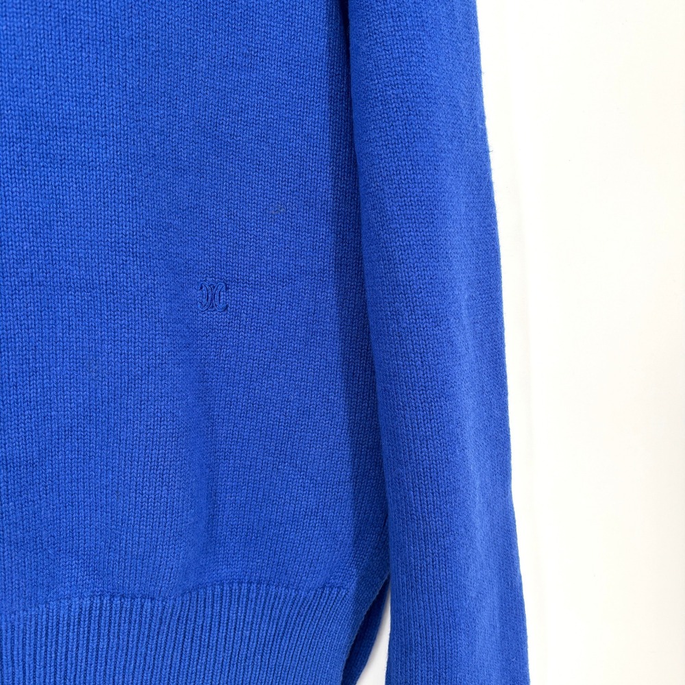 Celine Cashmere Crewneck Knit Sweater Blue Triomphe Logo Embroidered Pullover M - Picture 10 of 16